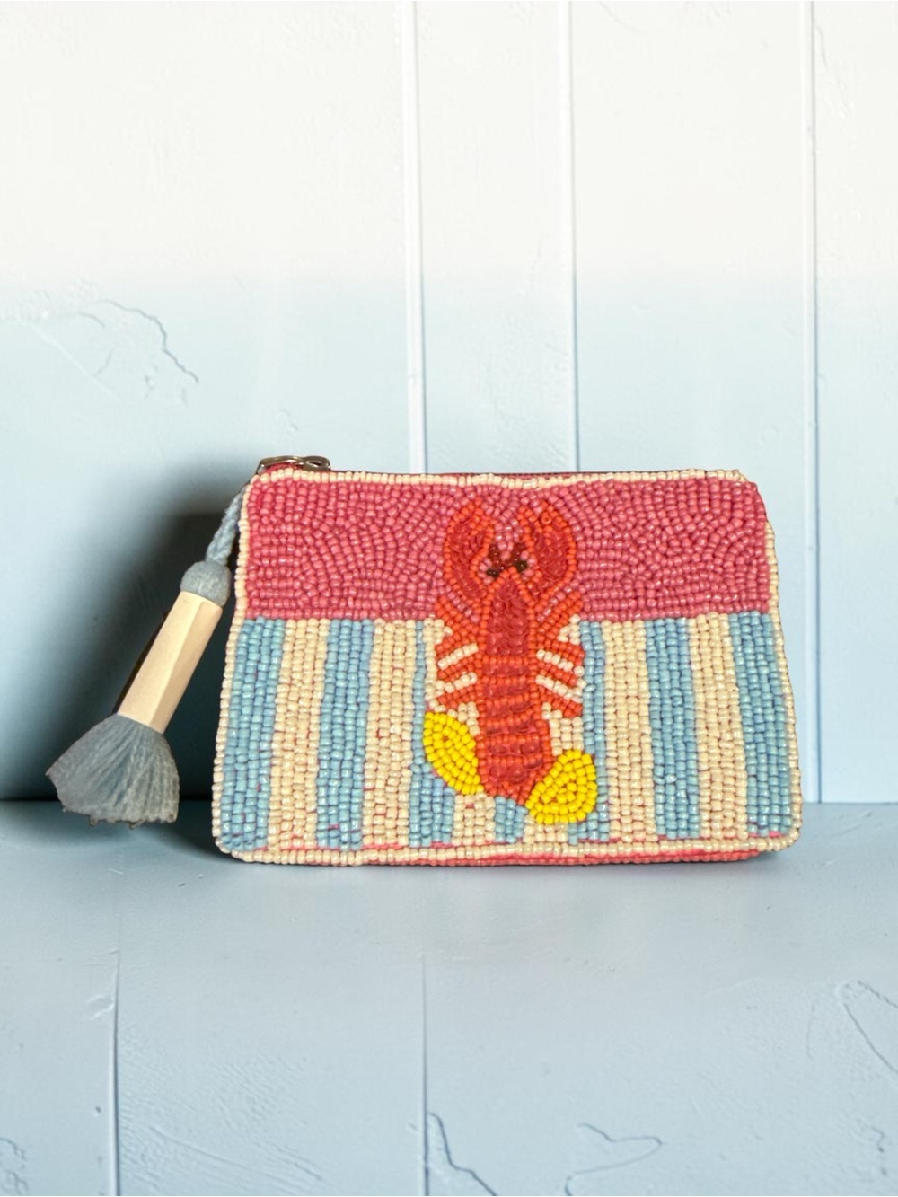 Beaded Lobster Coin Purse - Pink, Blue & Yellow